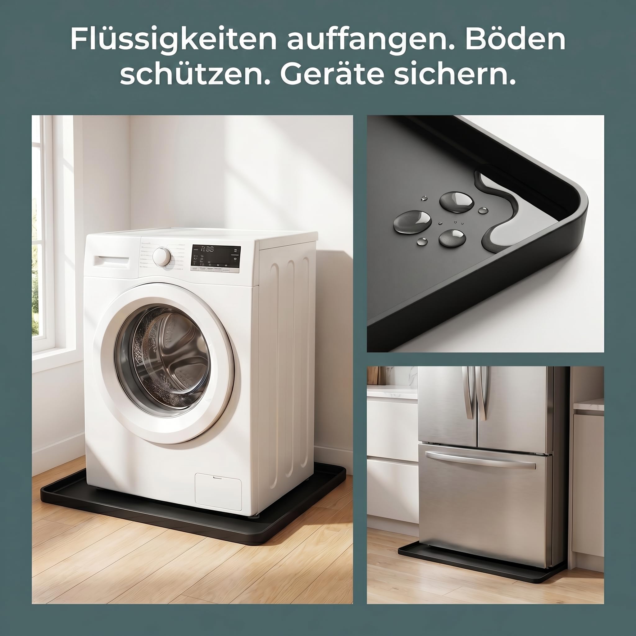 Kühlschrankmatte Silikon: 2 Stück 50x50cm Waschmaschinen Unterlage, Antirutschmatte Waschmaschine für Kühlschrank, Waschmaschine, Spülmaschine und Wäschetrockner Schwarz