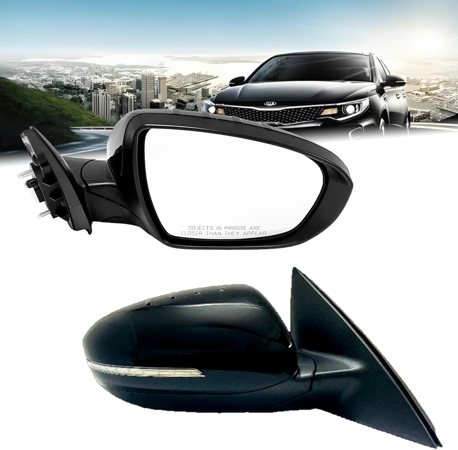 Passenger Side Mirror Compatible with 2011-2013 Kia Optima Rear View Mirror With In-housing Signal Light, Manual Folding Power Glass Non-Heated Black