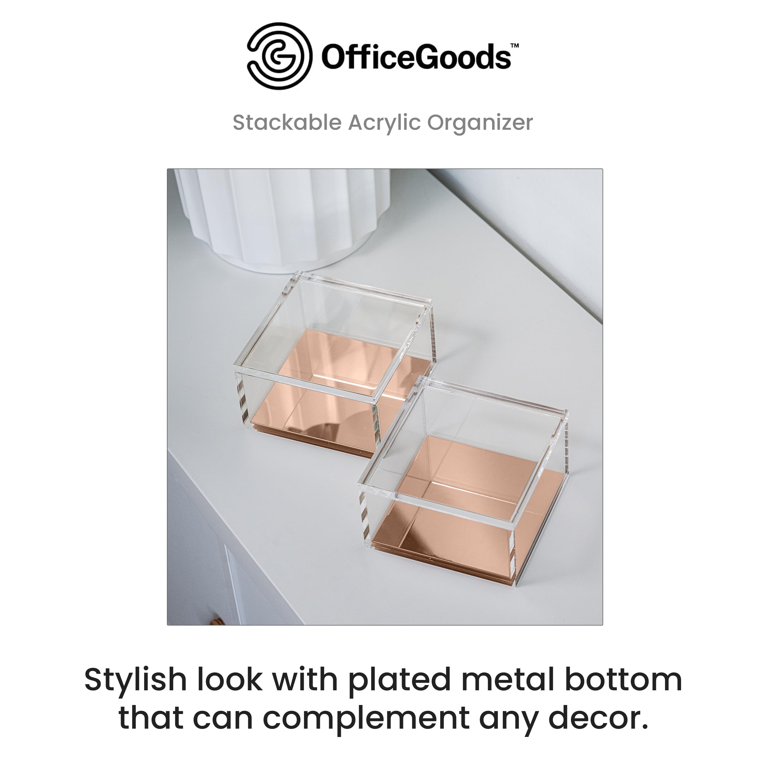 OfficeGoods Organizador acrílico apilable de 3 niveles con base de oro rosa, organizador de escritorio funcional y elegante para oficina o hogar, ayuda a mantener todos tus pequeños bits juntos, oro