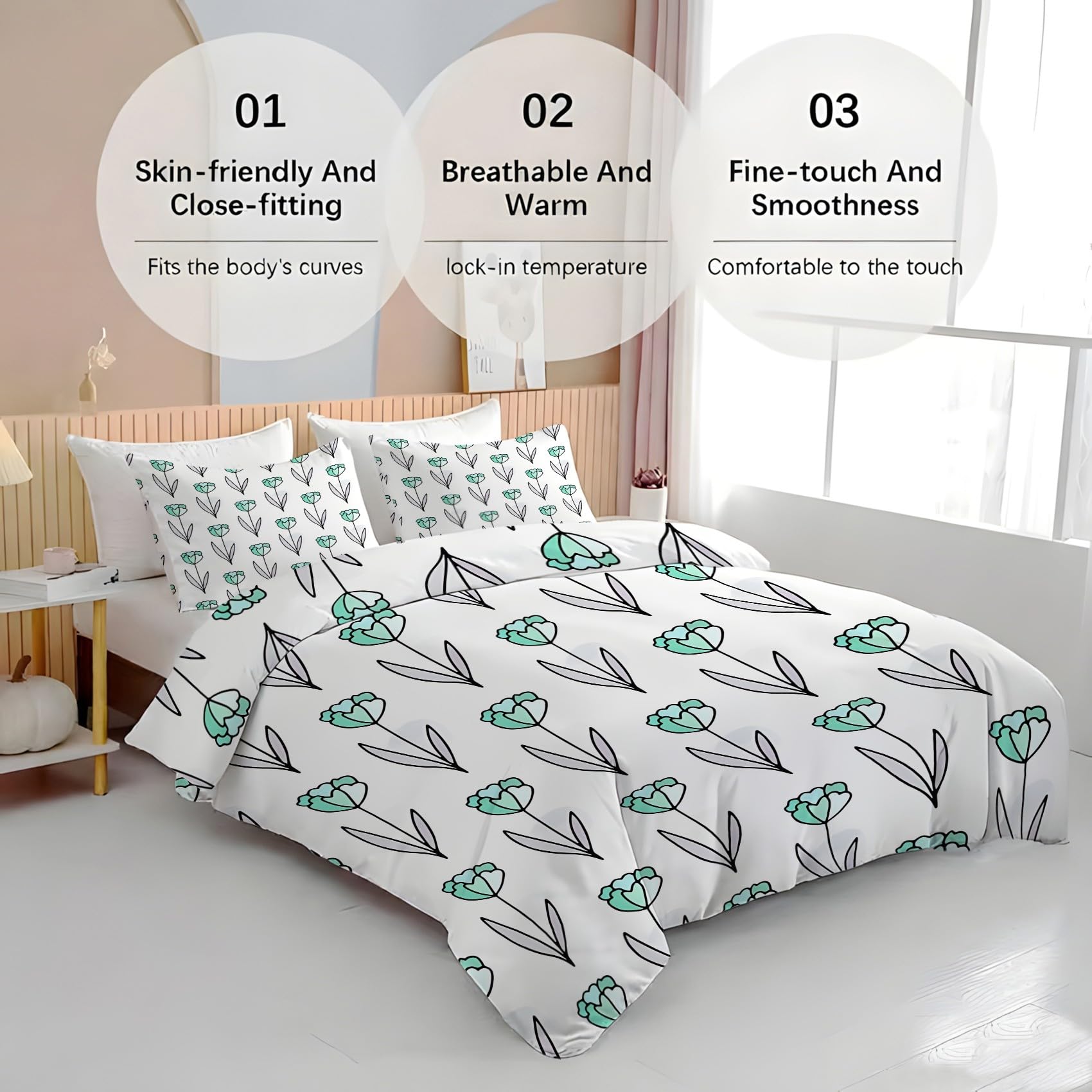 Tulipán Funda Nórdica Cama 105 Juego, Reversible Microfibra Juegos Cama Estilo Minimalista Funda Edredon 180×220 y 2 Fundas 50x75, con Cremallera, Apto Hombres y Mujeres HF1252