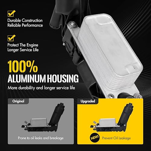 Miniatura 6 de KUSATEC Conjunto de adaptador de carcasa de filtro de enfriador de aceite de motor de aluminio para Chrysler 200 300 2011-2013, Dodge Avenger