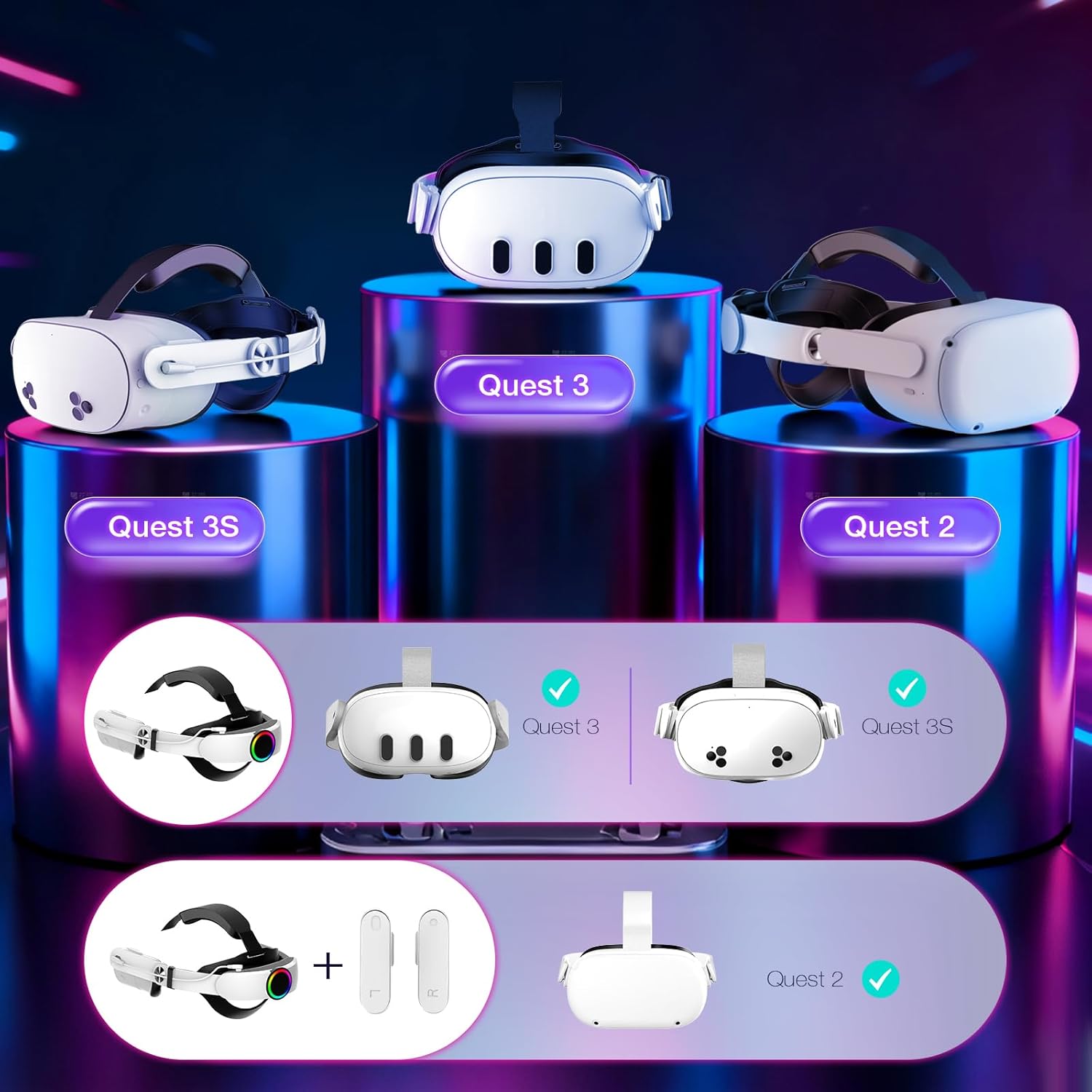Hurra 10000mAh Head Strap with Battery Compatible with Meta/Oculus Quest 2/3/3S, 20W Fast Rechargeable Elite Strap Extend 6-8H Playtime, RGB Battery Pack VR Head Strap Accessories