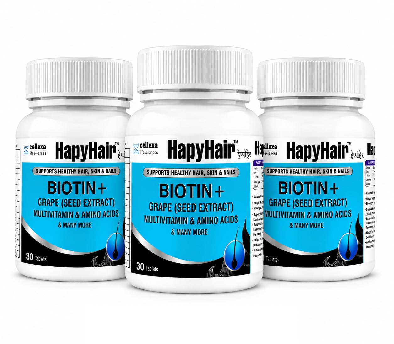 HappyHair Biotin Tablets for Hair Growth, Skin & Nails | 30 Tablets for Men & Women | 100% RDA Biotin, Multivitamins, Amino Acids & Grape Seed Extract | Daily Hair Nutrition & DHT-Related Hair Wellness Support (30 count (Pack of 1)) — Amazon image 12