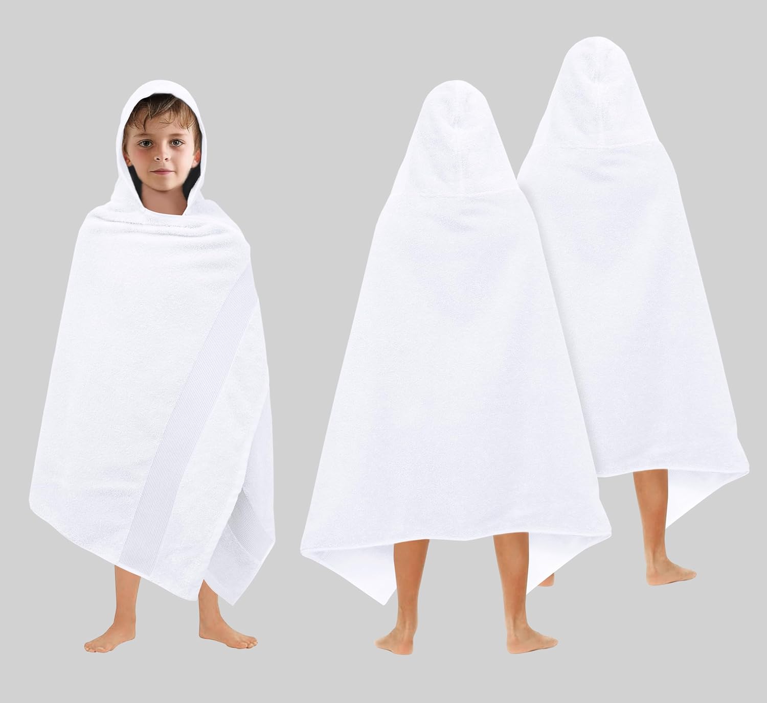 ORIGINAL KIDS Hooded Bath Towel - 2 Pack 100% Cotton Bath Wrap - 500 GSM Large Oversized Kids Towel with a Hood - Toddler Shower Pool Beach - Super Soft Absorbent Quick Dry - 27 x 54 inches - White