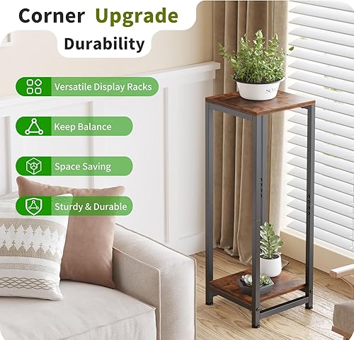 Miniatura 6 de Soportes altos para plantas de interior, soporte de pedestal de 2 niveles, soportes de esquina para plantas de interior múltiples, mesa auxiliar