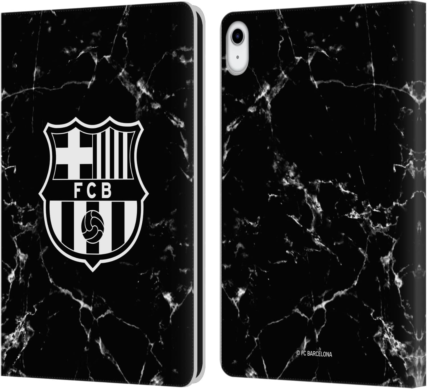Head Case Designs Officially Licensed FC Barcelona Black Marble Crest Patterns Leather Wallet Case Compatible with Apple iPad 10.9 2022/2025