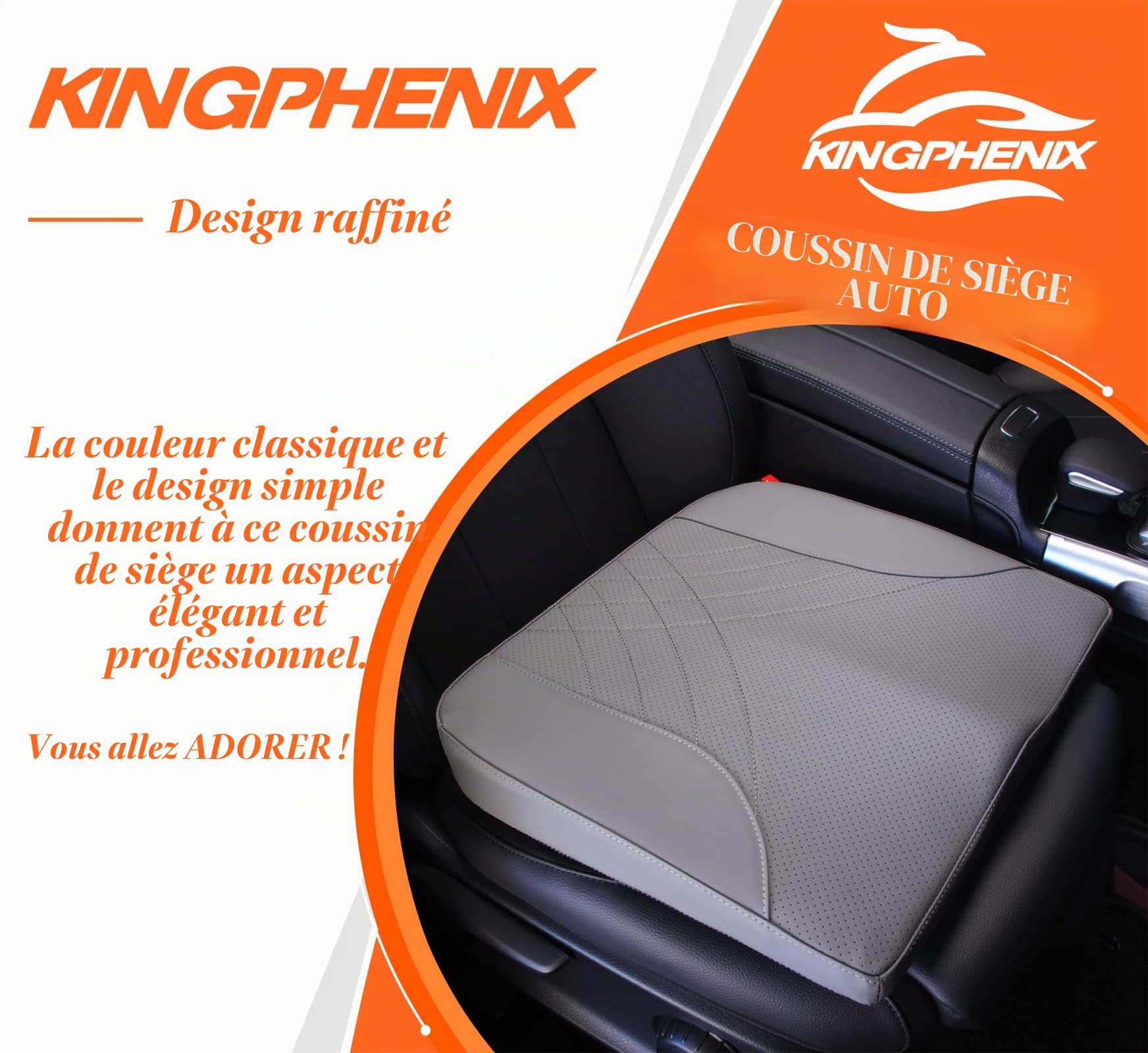 kingphenix Coussin de siège de voiture de qualité supérieure en mousse à mémoire de forme pour améliorer la vue de la conduite - Soulage les douleurs du coccyx et du bas du dos - Coussin de siège pour