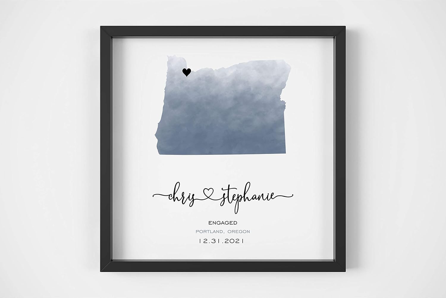 Engagement Map Print Personalized Engagement Gift Watercolor Wedding Map Framed Print Unique Engagement Gift for Couple Engagement Gift