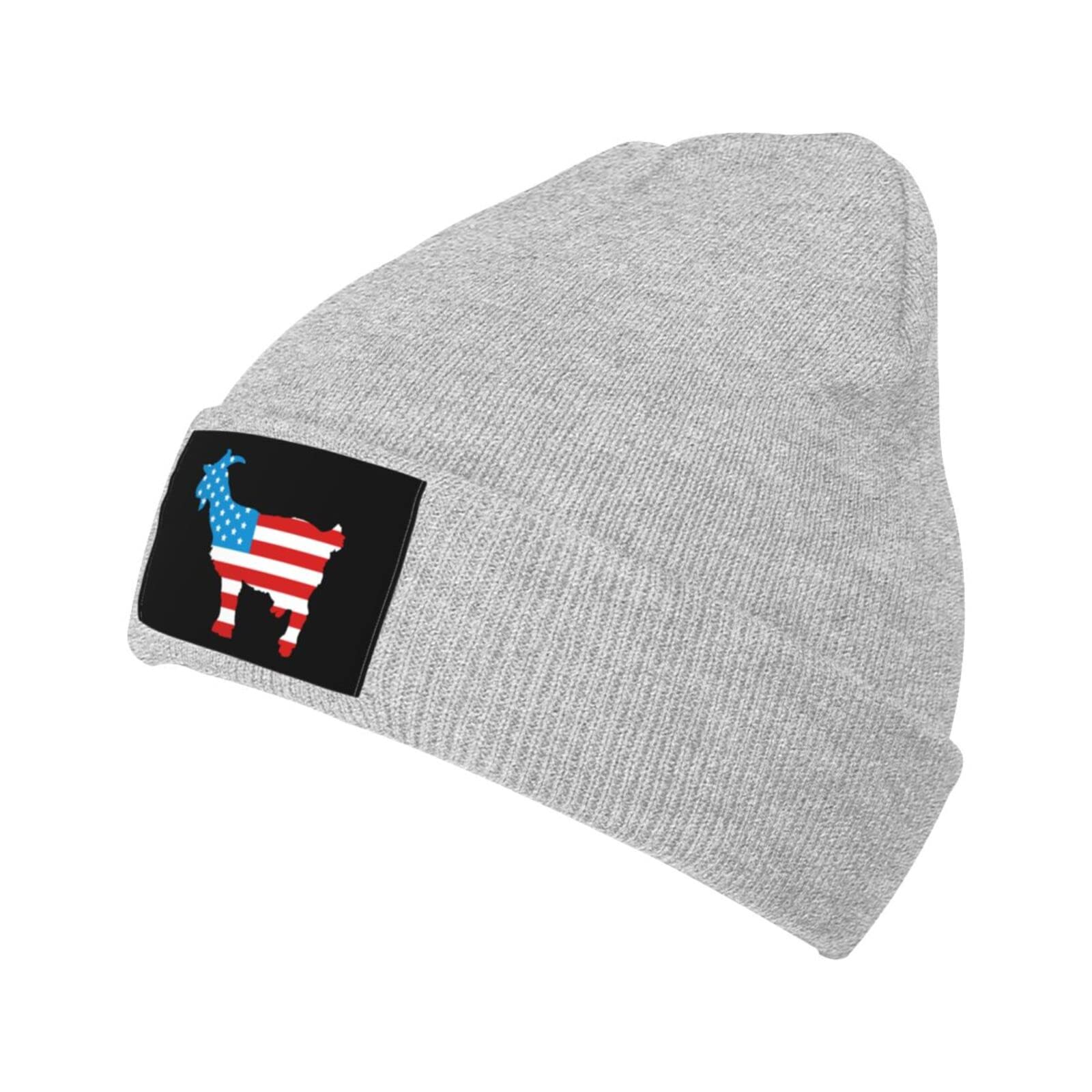 USA Goat Silhouette Winter Beanie Hat for Men & Women - Daily Knit Cap - Warm & Soft Stylish Skull Caps Gray