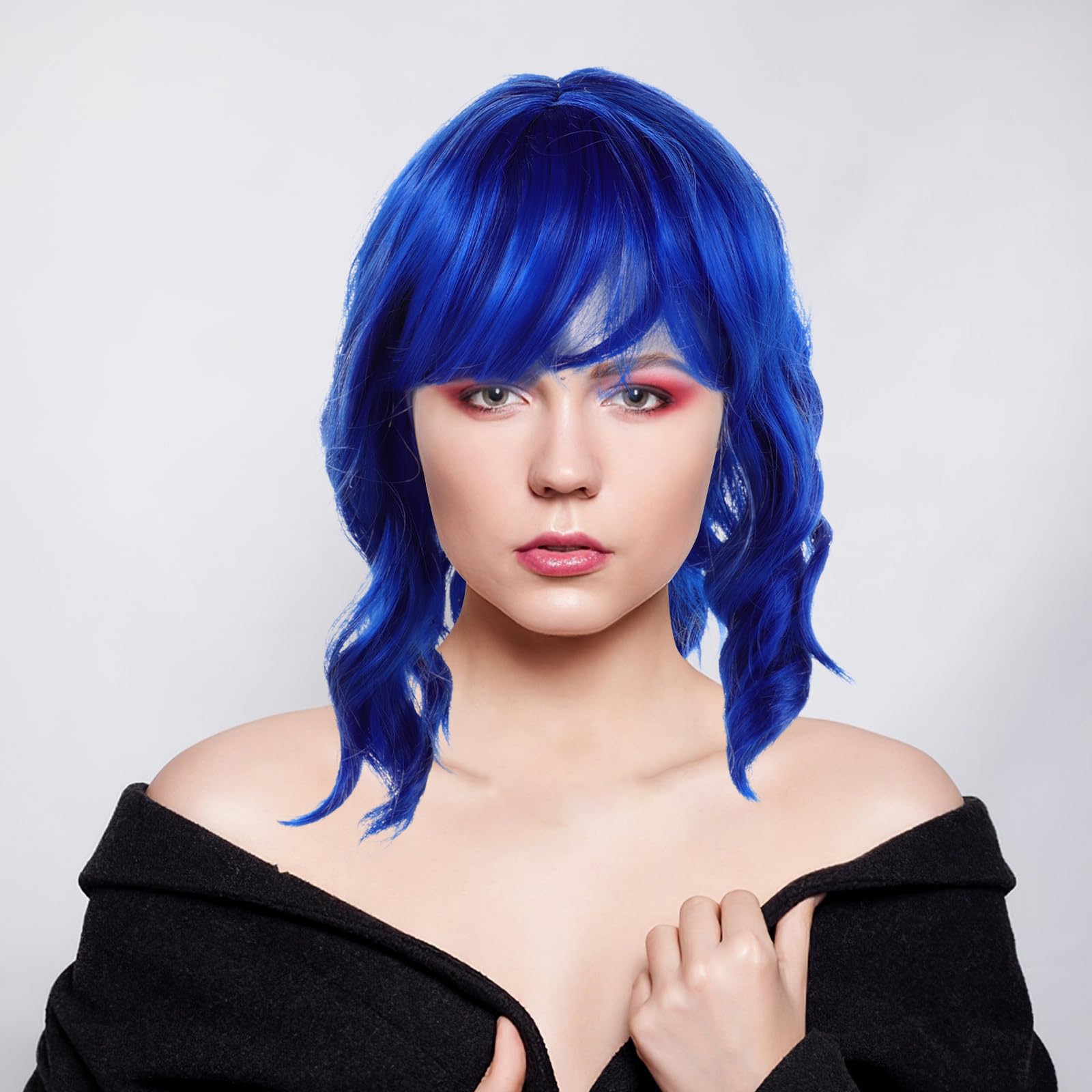 Tofficu 3 Stück Kurze Blaue Bob Perücke mit Gewellten Locken und Pony aus Hitzebeständigem Kunsthaar für Damen Realistisch Einfach zu Stylen für Cosplay Events und Kostümpartys