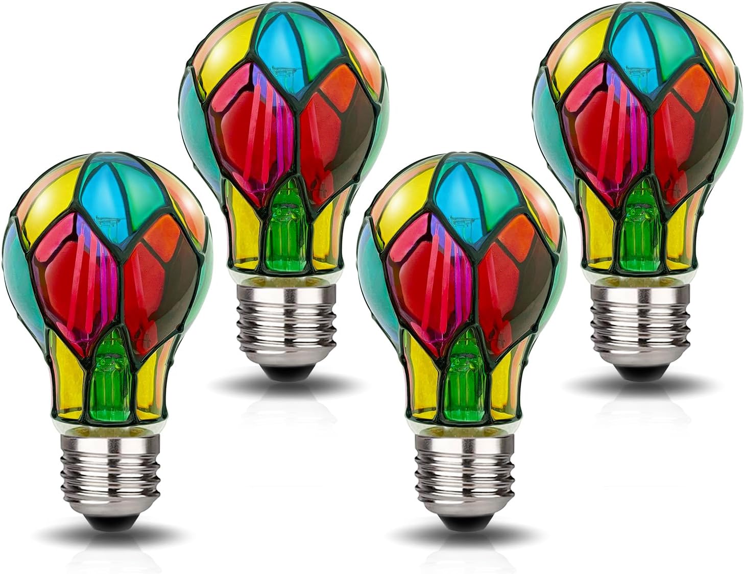 Aygrochy LED Stained Glass Light Bulb Stained Glass Bulb,4W E26 Base A19 Multi Colored Light Bulb Mosaic Party Light Bulb,for Christmas Decoration,Party,Home Lighting,Garden,2 Pack