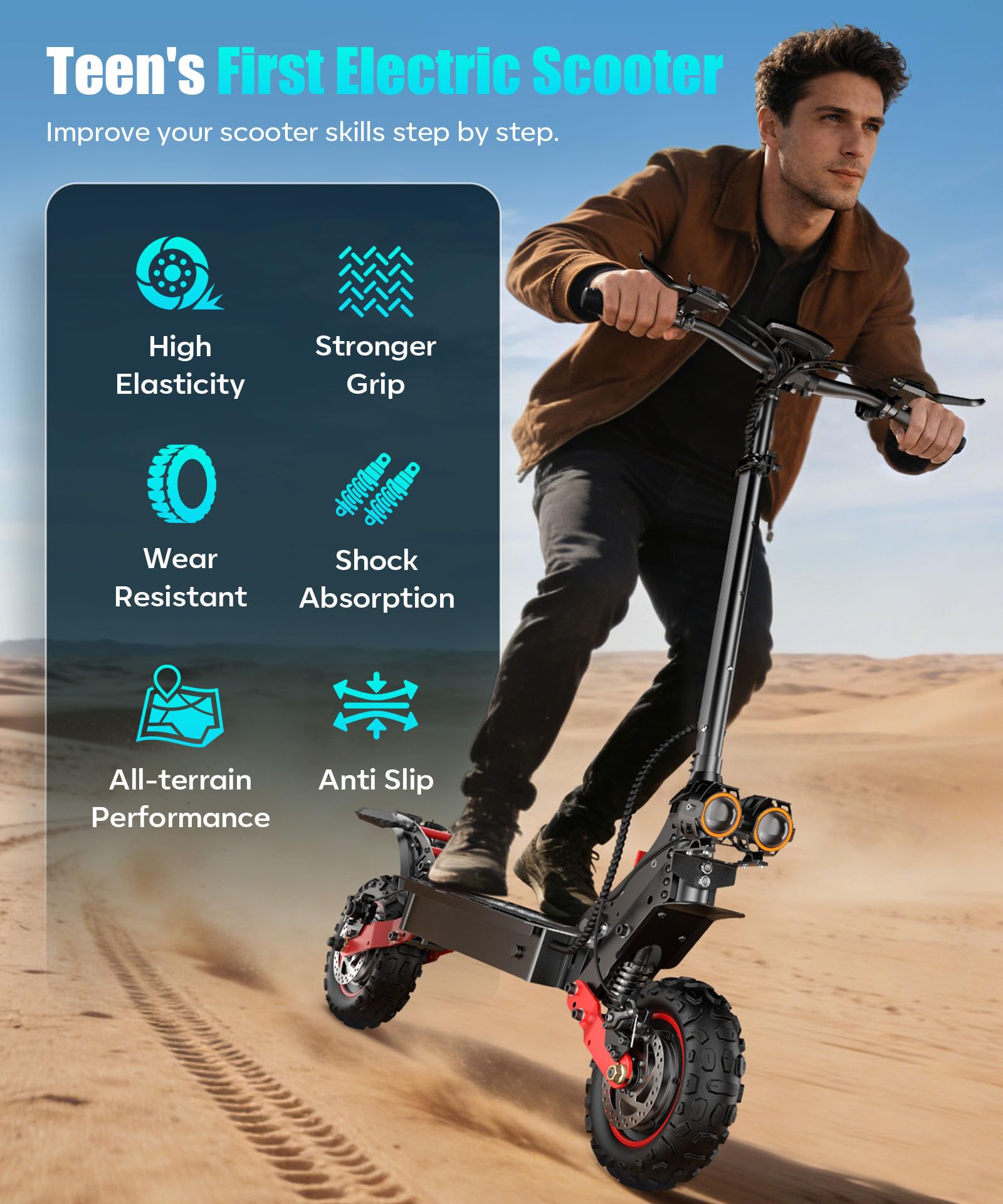 Trottinette Électrique Adulte Tout-Terrain, Double Moteur 2400 W, Batterie 60 V 23 Ah, Autonomie 55 km, Vitesse Max. 25 km/h, Pneus 11 Pouces, Double Suspension, Freins à Disque