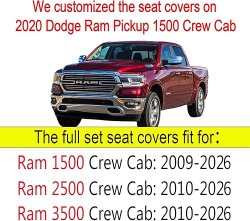 Miniatura 2 de YIERTAI - Fundas de asiento de vehículo compatibles con Dodge Ram 2009-2023, 1500, 2010-2023, 2500 y 3500, camioneta pickup, cuero impermeable, 5