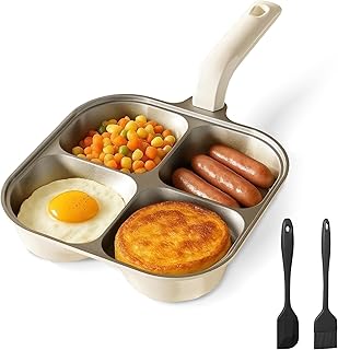 Puraville Egg Frying Pan Upgraded Titanium 4-Cup Nonstick Fried Egg Omelette Pan with Ergonomic Handle Suitable for Gas Stove and Induction Cookware
