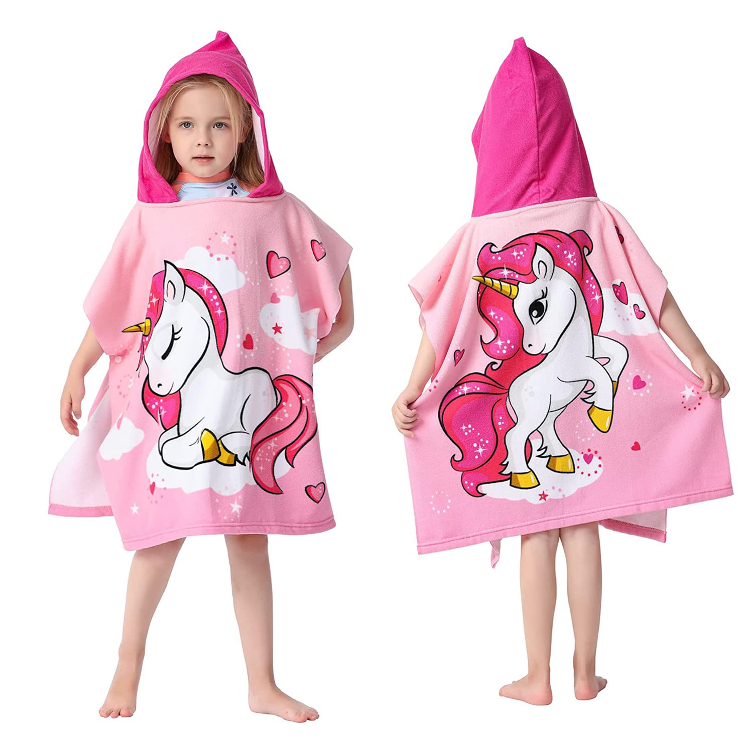 Kids Bath Towel for 1-6 Years Toddler, 1Pcs Kids Hooded Towel, Microfiber Bath Towel Super Soft Robe Poncho Bathrobe, Boys Girls Swimming Beach Holiday Water Playing Pool Bath Coverups (3D Unicorn)