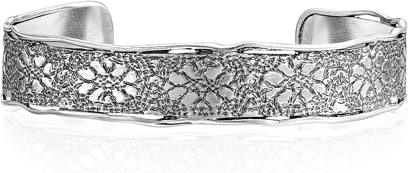 JEAN RACHEL JEWELRY 925 Sterling Silver Cuff Bracelet Adjustable Floral Design Nature Motif Casual And Elegant Look Hypoallergenic Nickel and Lead-free Artisan Handcrafted Designer collection