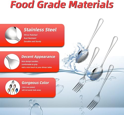 Miniatura 3 de Juego de cubiertos de 36 piezas de cubiertos de acero inoxidable para cocina, hogar, restaurante, tenedor resistente de 7.2 pulgadas y cucharada de