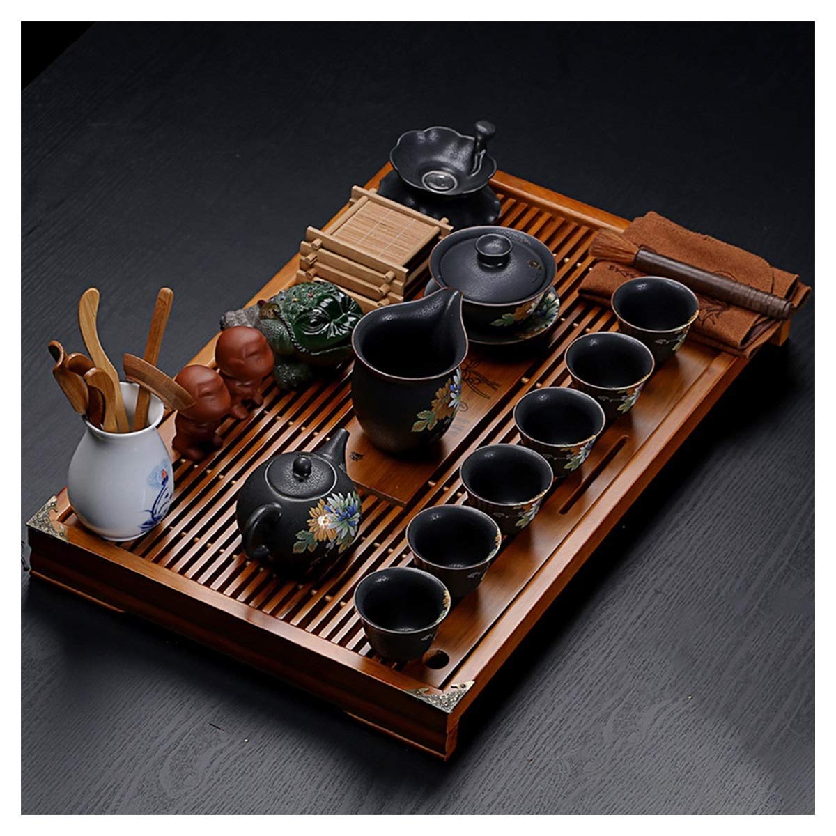 Ceramiczny zestaw do herbaty z drenażem taca na herbatę Kung Fu Małe tace do serwowania stolika kawowego na ceremonię parzenia herbaty (kolor: A)