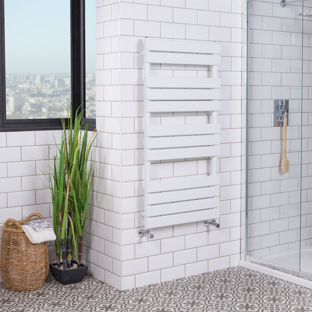 Warmehaus Designer Minimalist Bathroom Flat Panel Heated Towel Rail Radiator Ladder Rad 1200 x 600 mm - White — image 1