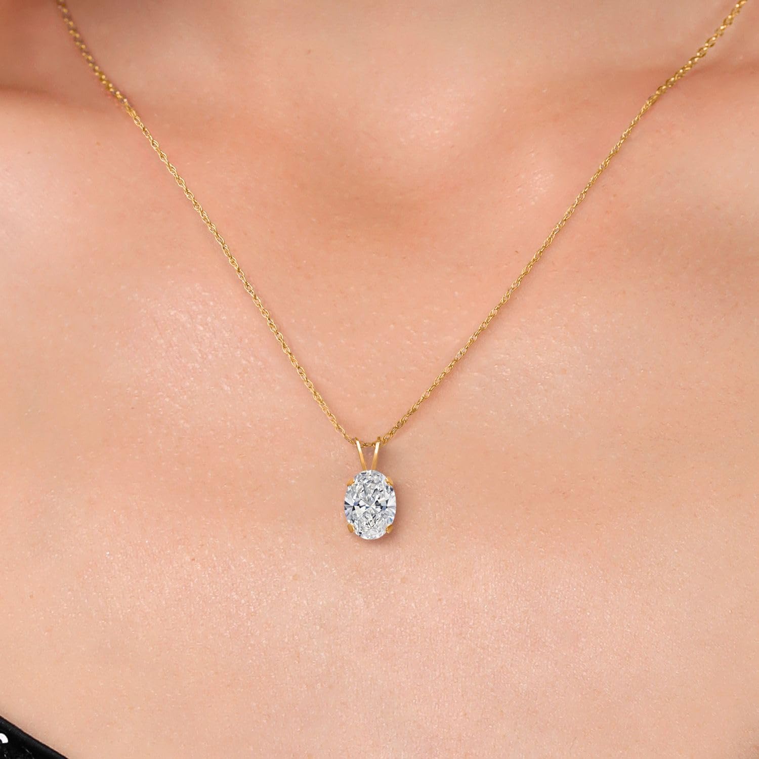 Gem Stone King 14K Yellow Gold 7X5MM Oval Gemstone Birthstone Pendant Necklace for Women | Gold Necklace for Women | With 18 Inch Chain - Image 3