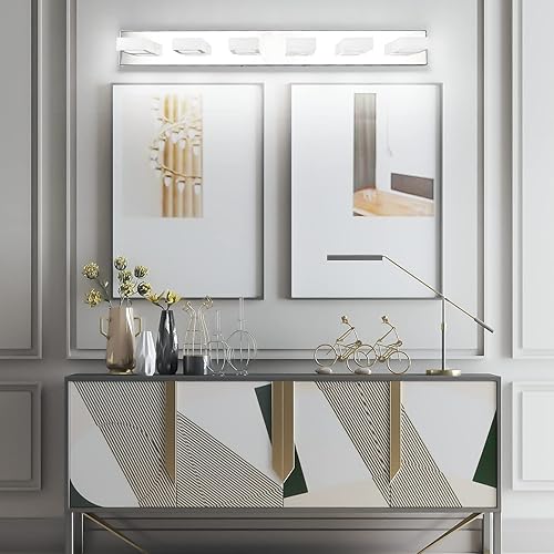 Miniatura 72 de Ralbay - Lámpara LED moderna y negra para tocador de baño, con 3 luces, accesorios de iluminación de pared de baño de acrílico Luz blanca