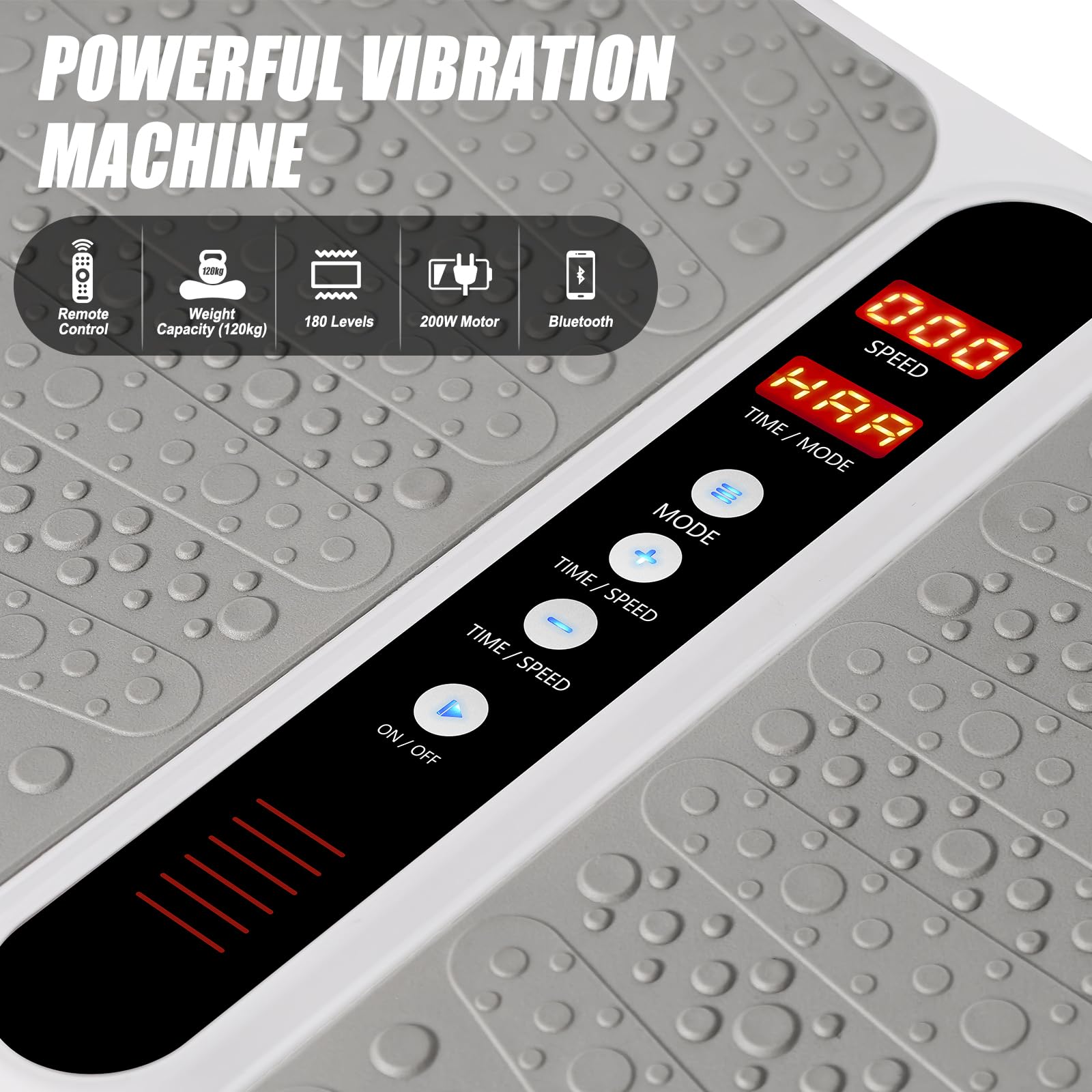 Triclicks Fitness Plataforma Vibratoria Ultra Slim, Plataforma de Vibración con Altavoces Bluetooth + Reproductor de Música USB + 180 Niveles+2 Bandas de Entrenamiento