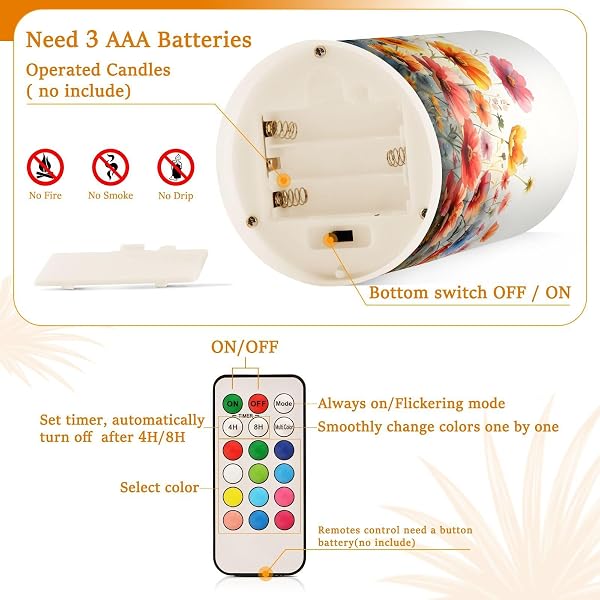 Mnsruu Flickering Flameless Candles Spring Flower Garden LED Candles with Remote Timer Set of 2 Battery Operated Candle Home Decoration - 4