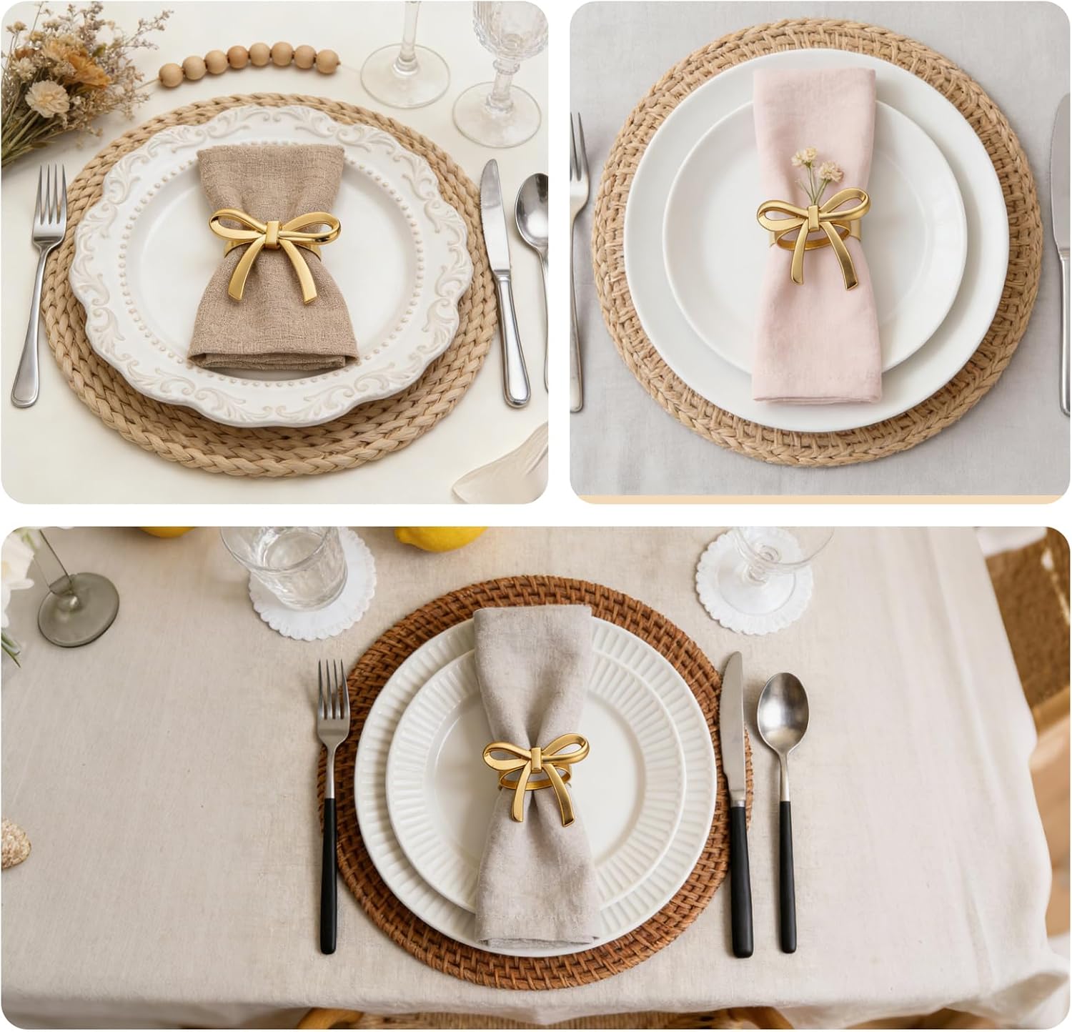 Napkin Rings Set of 12, Gold Napkin Rings, Bowknot-Designed Elegant Gold Metal Serviette Holders, Stylish Table Decor for Dinner Parties, Weddings & Holiday Gatherings, Shiny Durable (12-Pack)