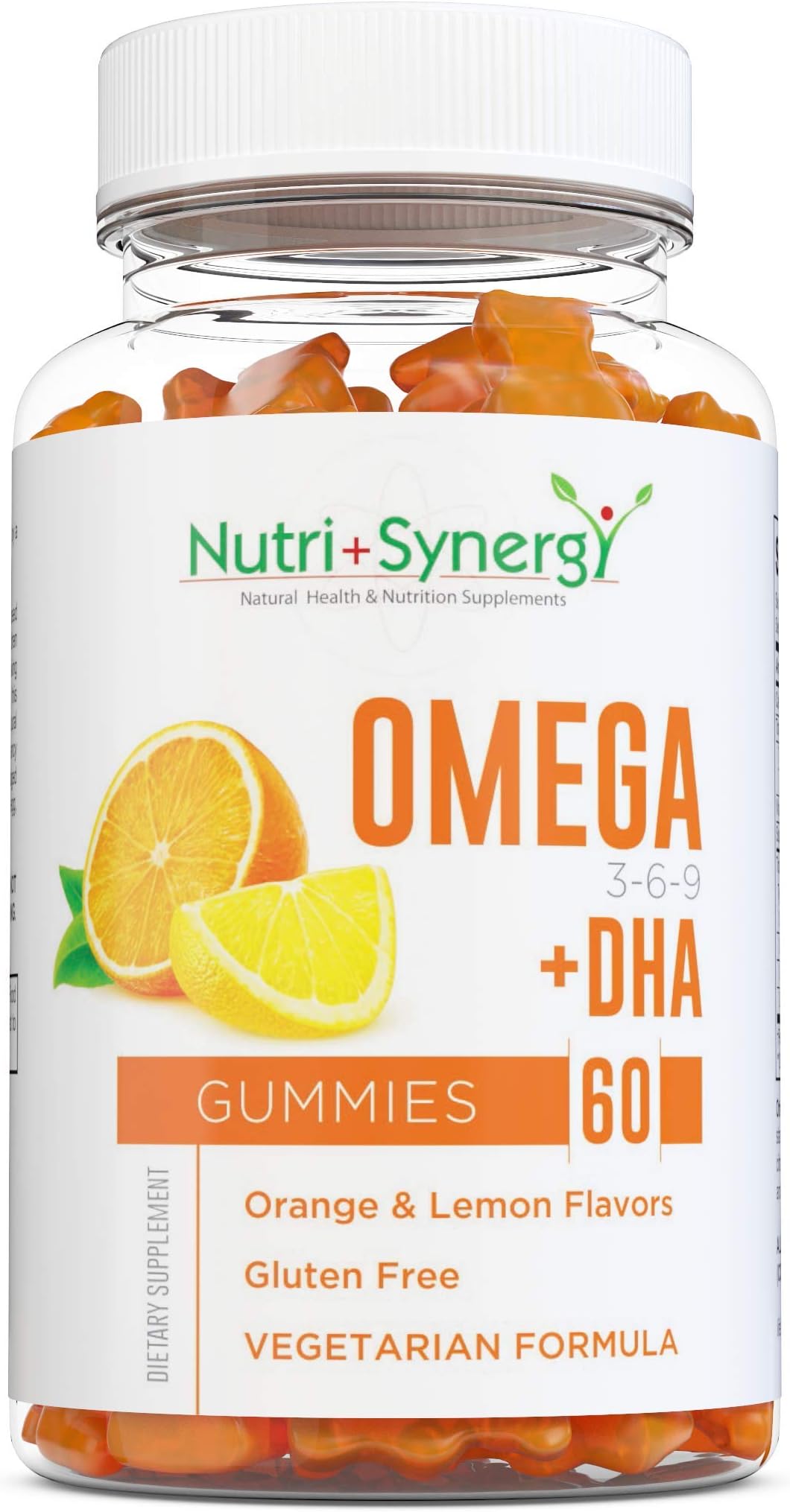 Nutri + Synergy Omega 3,6,9,+ DHA Gummies Vegetarian Formula Supports Healthy Heart, Brain, Joints & Immune System Health - Gluten-Free, Natural Orange & Lemon Flavors, 60 Gummies