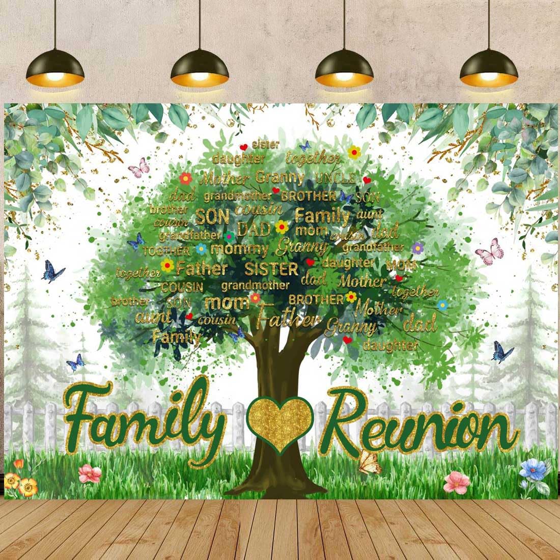 Toile de fond pour réunion de famille - Décoration de fête de famille - 3 x 2,1 m - Pour cabine photo - Membres de l'arbre généalogique - Bannière de photographie
