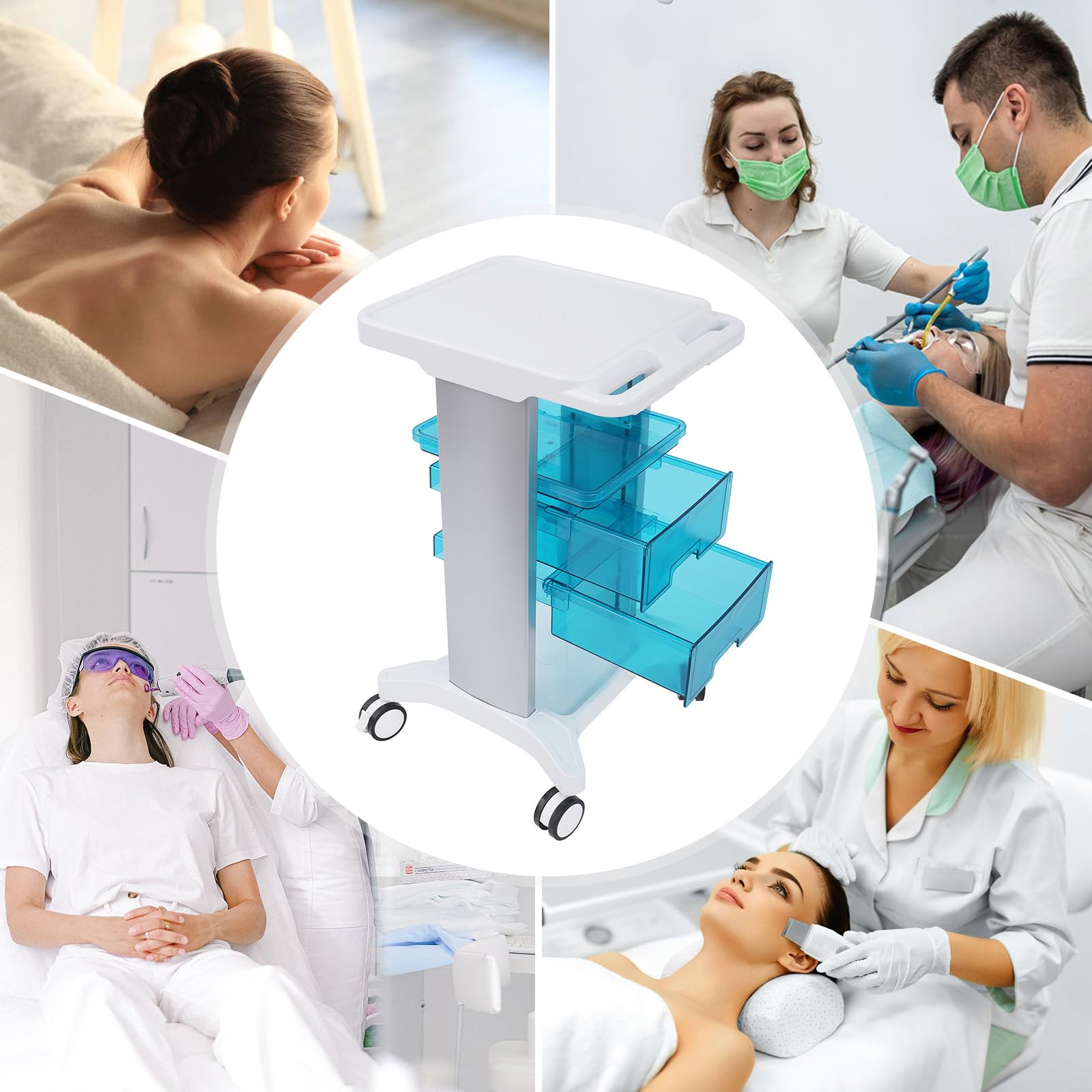 Multifunktionale Laborwagen mit 2 Schubladen und 2 oberer Ablage Medizinwagen Beauty Trolley Cart Medizinischer Wagen Bis 100kg für Labor Klinik Salon