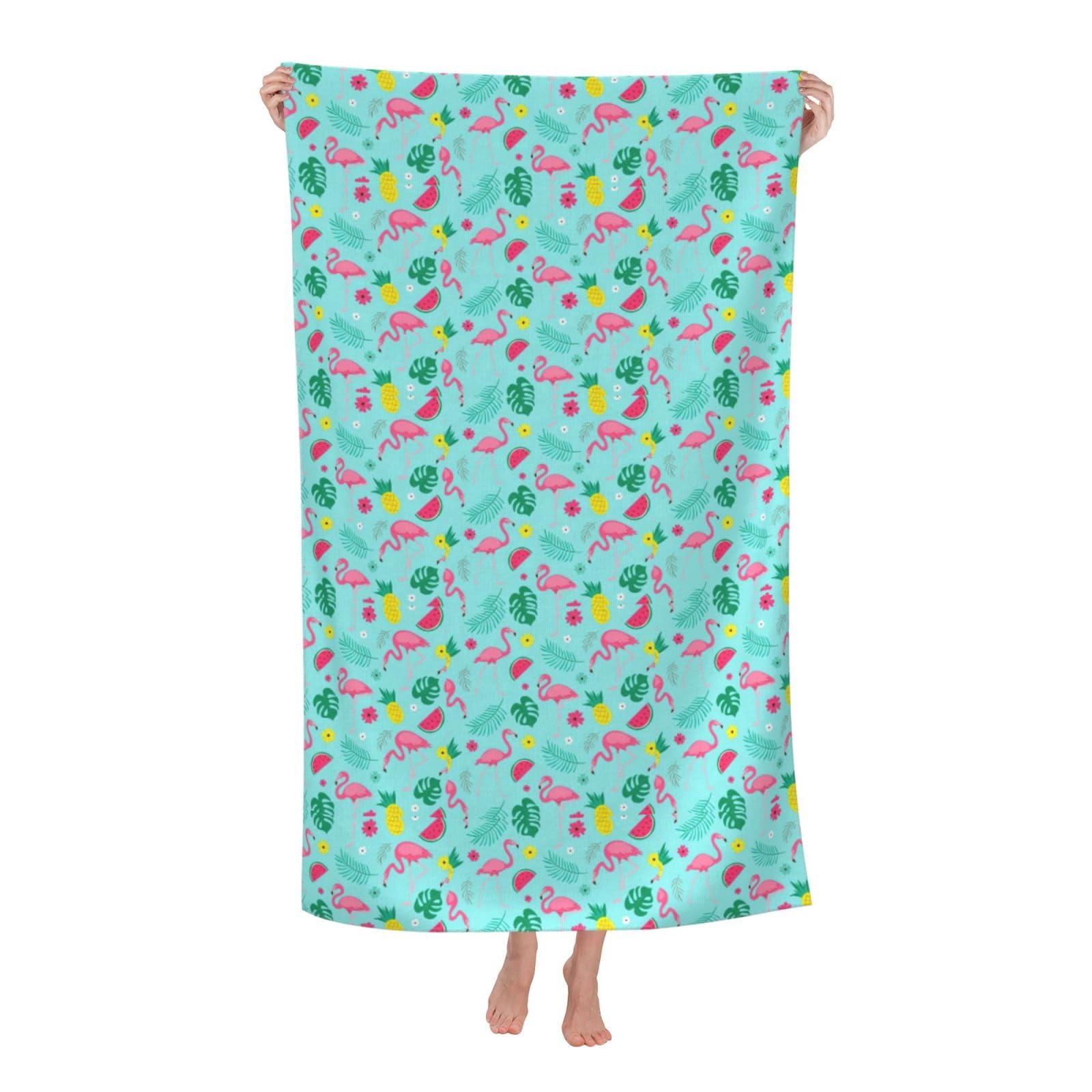 Cbaaghh Flamingo Ice Cream Fruit Print Adult Beach Towels,Beach & Pool Towel,Beach Towels,Towels For Camping