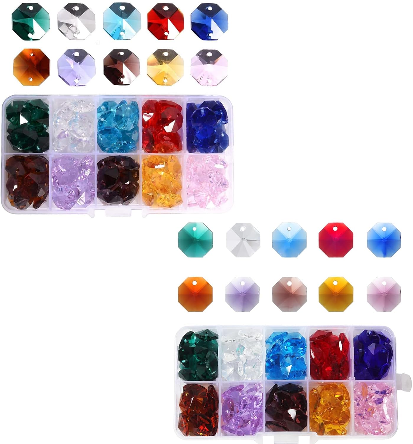100PCS 14MM AB AAA 2 HOLE CLEAR OCTAGON CRYSTAL GLASS BEADS - Foto 2