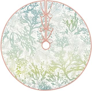 Falda de árbol de Navidad con estampado de algas marinas, color verde y azul marino