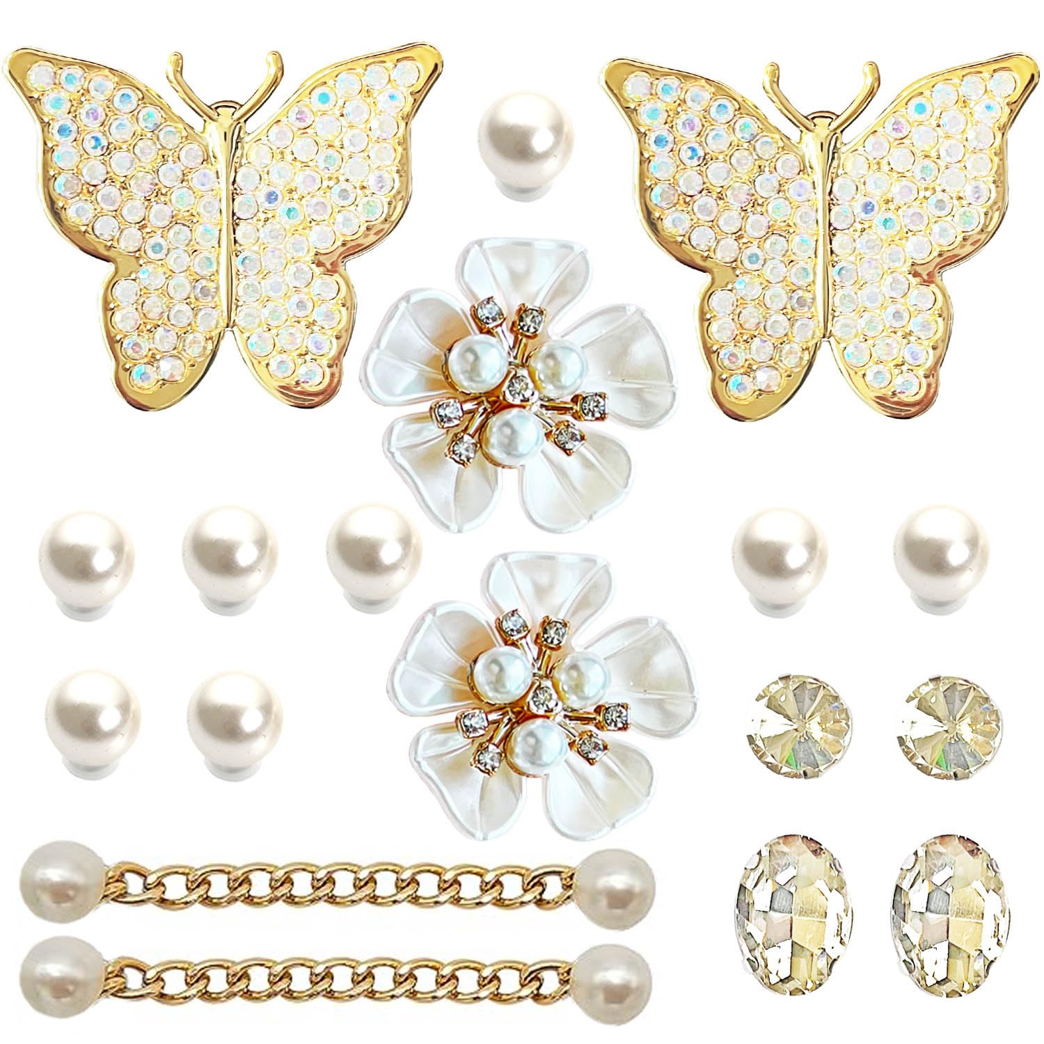 Bling Shoe Charms for Women Girls,Golden Bling Croc Charms for Sandals,Diamond Bling Chain Charms Cute Designer Shoe Accessories Decoration Birthday Gifts