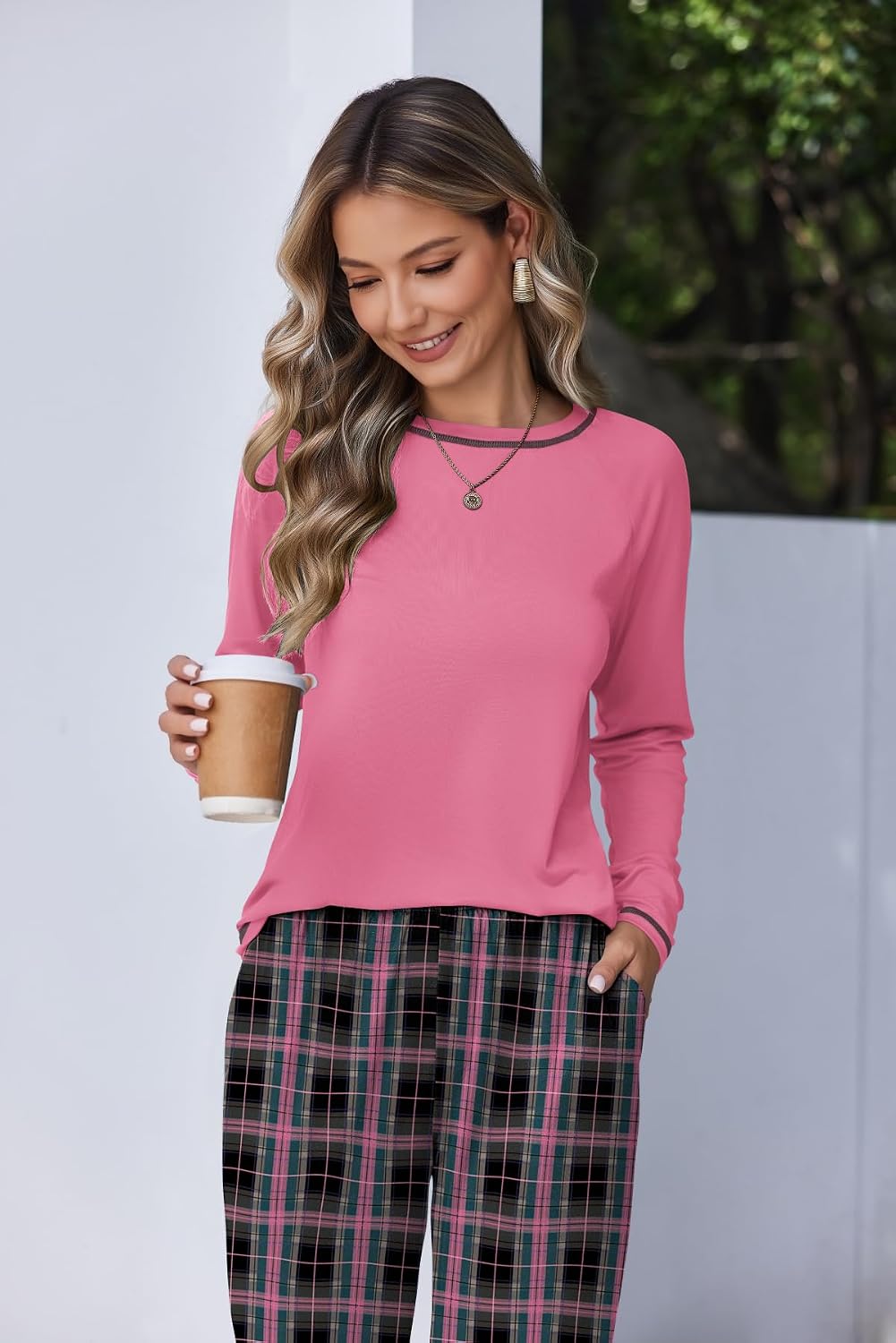Ekouaer Women Pajama Sets 2 Piece Long Sleeves and Joggers Sleepwear Set Soft Pjs Lounge Set with Pockets