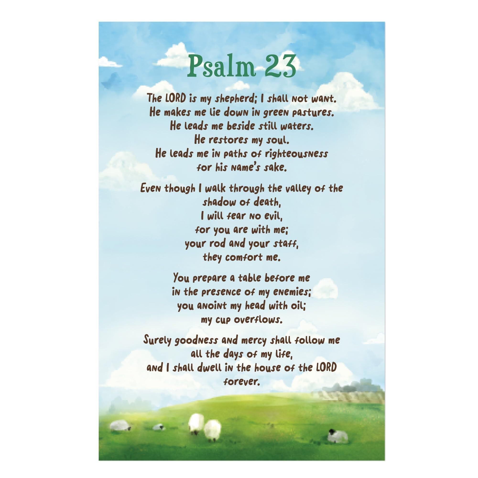 RNUMLIGH Sunday School and Church Classroom Wall-Art Psalm 23 Teaching Poster The Lord is My Shepherd for Comfort and Faith