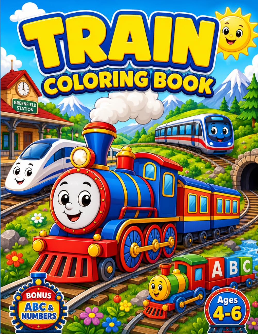 Trains Coloring Book for Kids Ages 4–6 with BONUS ABC Alphabet & Numbers: Fun and Easy Train Coloring Pages with Classic, Modern and Adventure Scenes for Kids (Smash Kids Coloring & Learning Series)