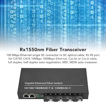 Singlemode SC Fiber Ethernet Media Converter to RJ45, 100Mbps Single Ethernet SC Connector to 10Mbps 100Mbps RJ45 Ethernet, up to 20Km (US Plug)