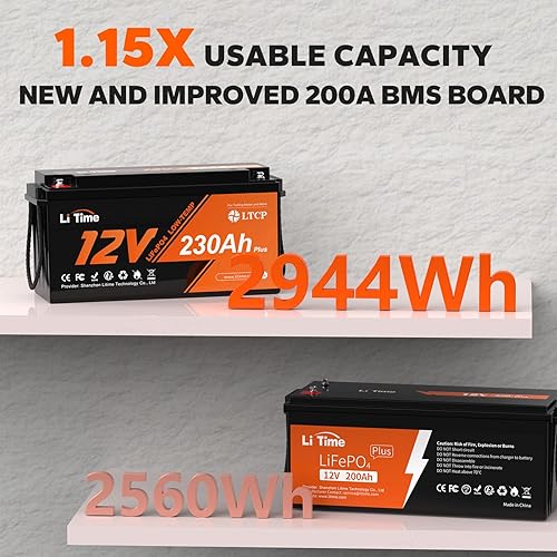Miniatura 4 de Litime Batería LiFePO4 de 12 V 230 Ah Plus integrada BMS de 200 A, máxima energía de 2944 Wh, batería de fosfato de hierro de litio perfecta para