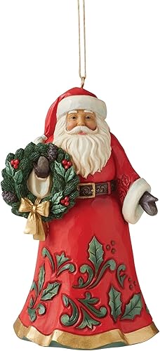Enesco Jim Shore Heartwood Creek - Adorno colgante de corona de Papá Noel, 4.53 pulgadas, multicolor