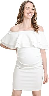LaClef Women's Off Shoulder Maternity Dress with Double Ruffle