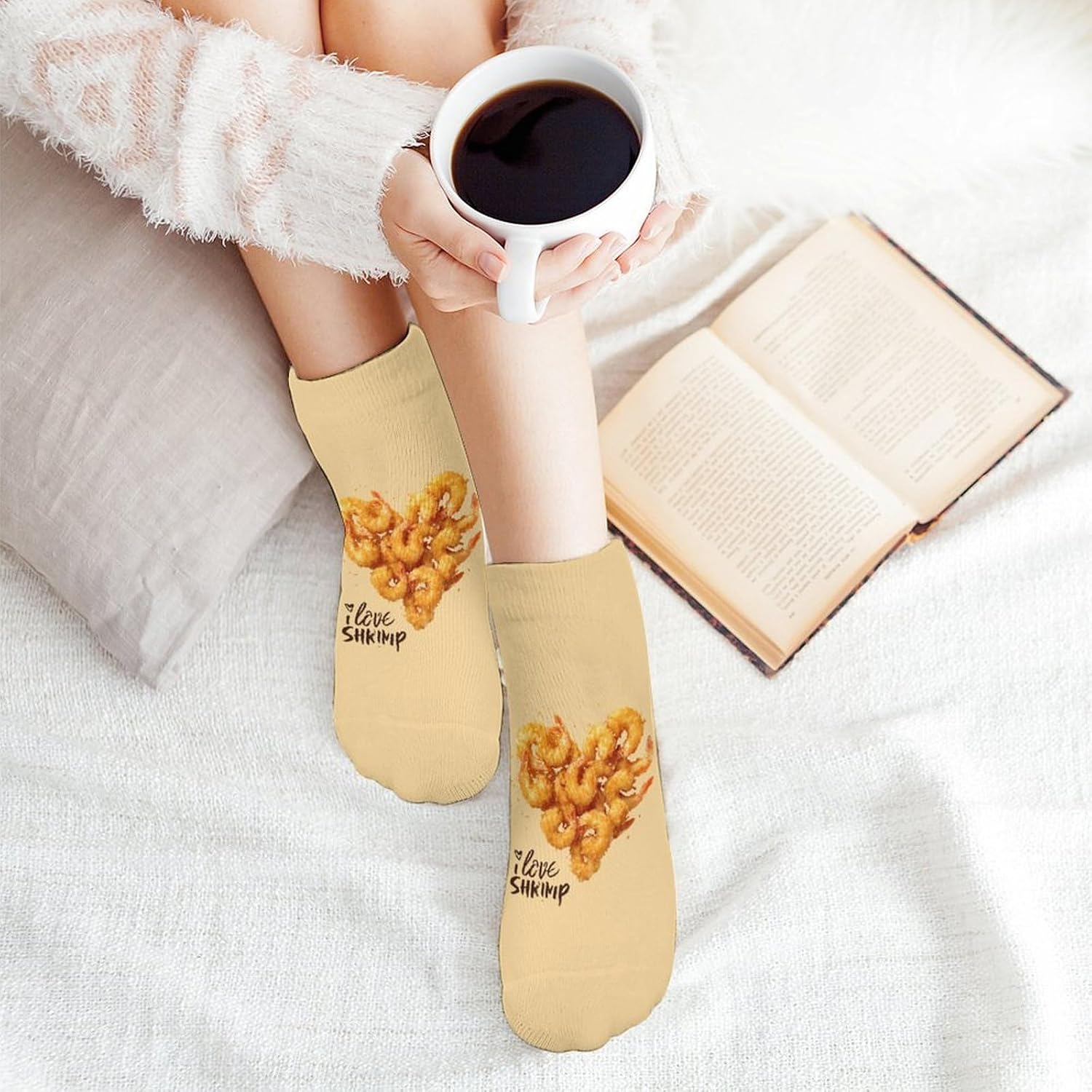 I Love Heart Shrimps Socks for Men Women 5 Pairs Ankle Socks