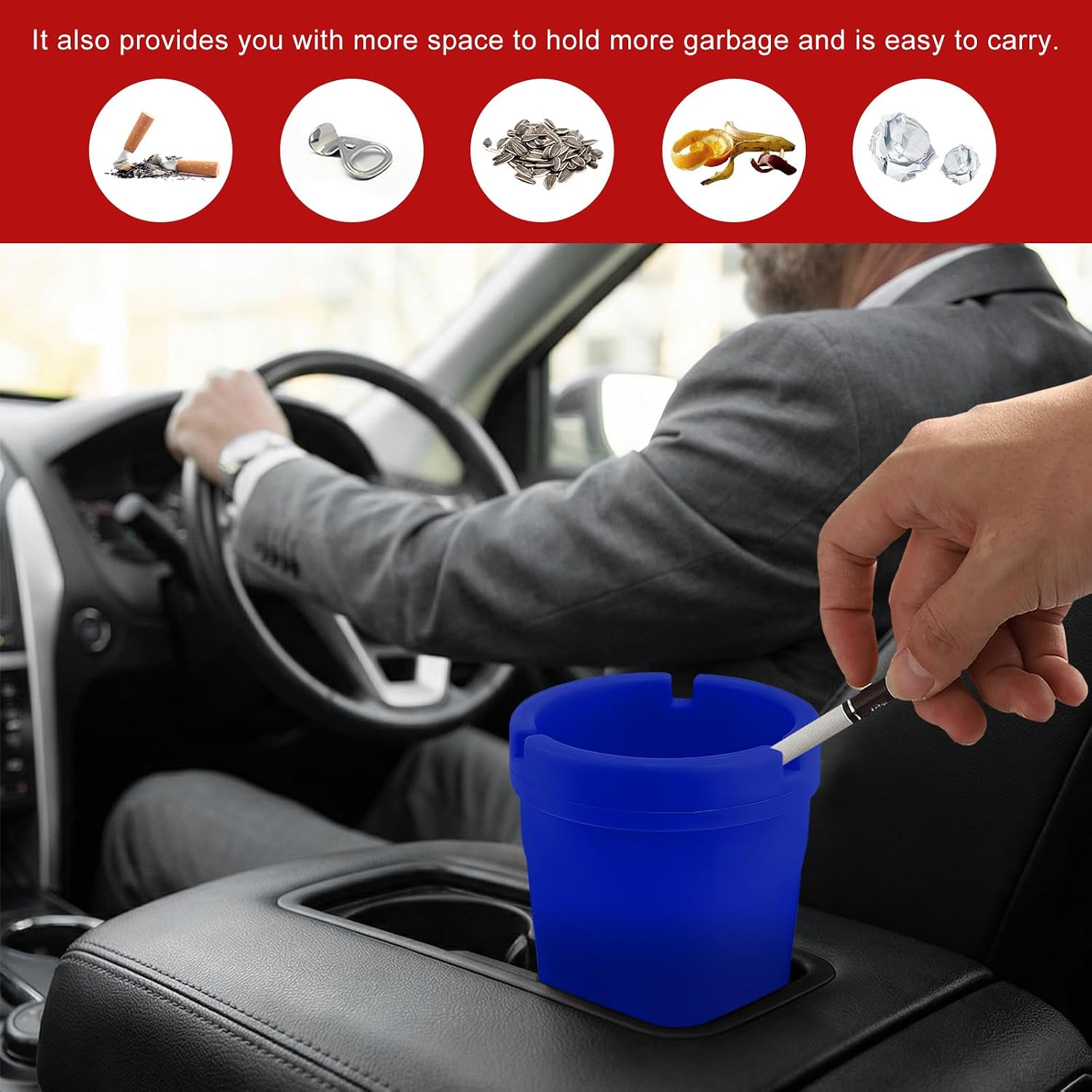 Car Ashtray, Smellproof Auto Cigarette Trash Can Self-Extinguishing Cup Holder Ash Tray, Portable Mini Butt Bucket Windproof Ashtray Fits Truck SUV Home Office Outdoor (Blue)