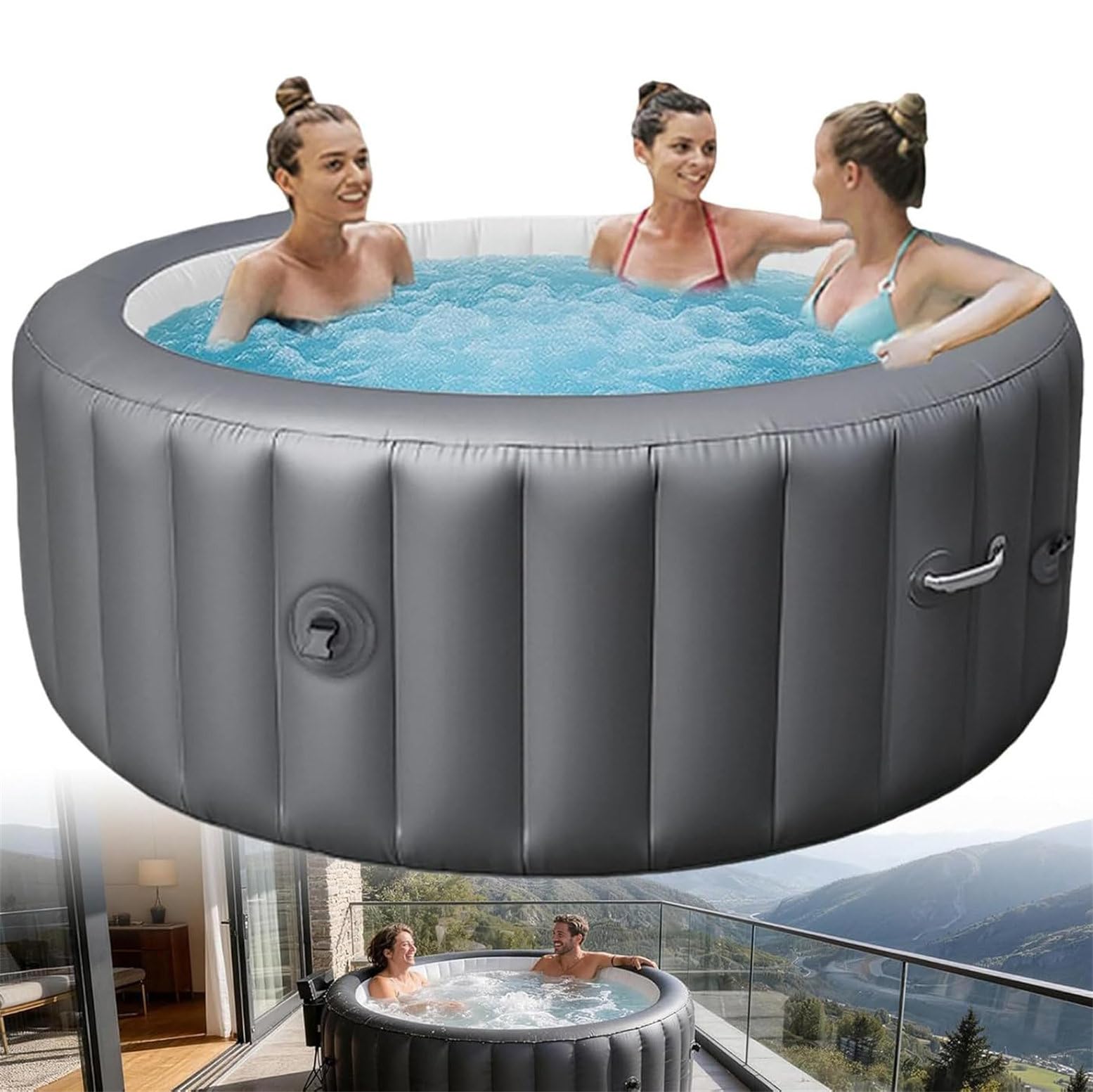 Jacuzzis Portátil para Exteriores 2-4 Personas | Spa De Hidromasaje Inflable De 183 X 71 Cm Con 150 Chorros De Aire; Spa Para Exteriores Con Filtro Y Cubierta Aislante