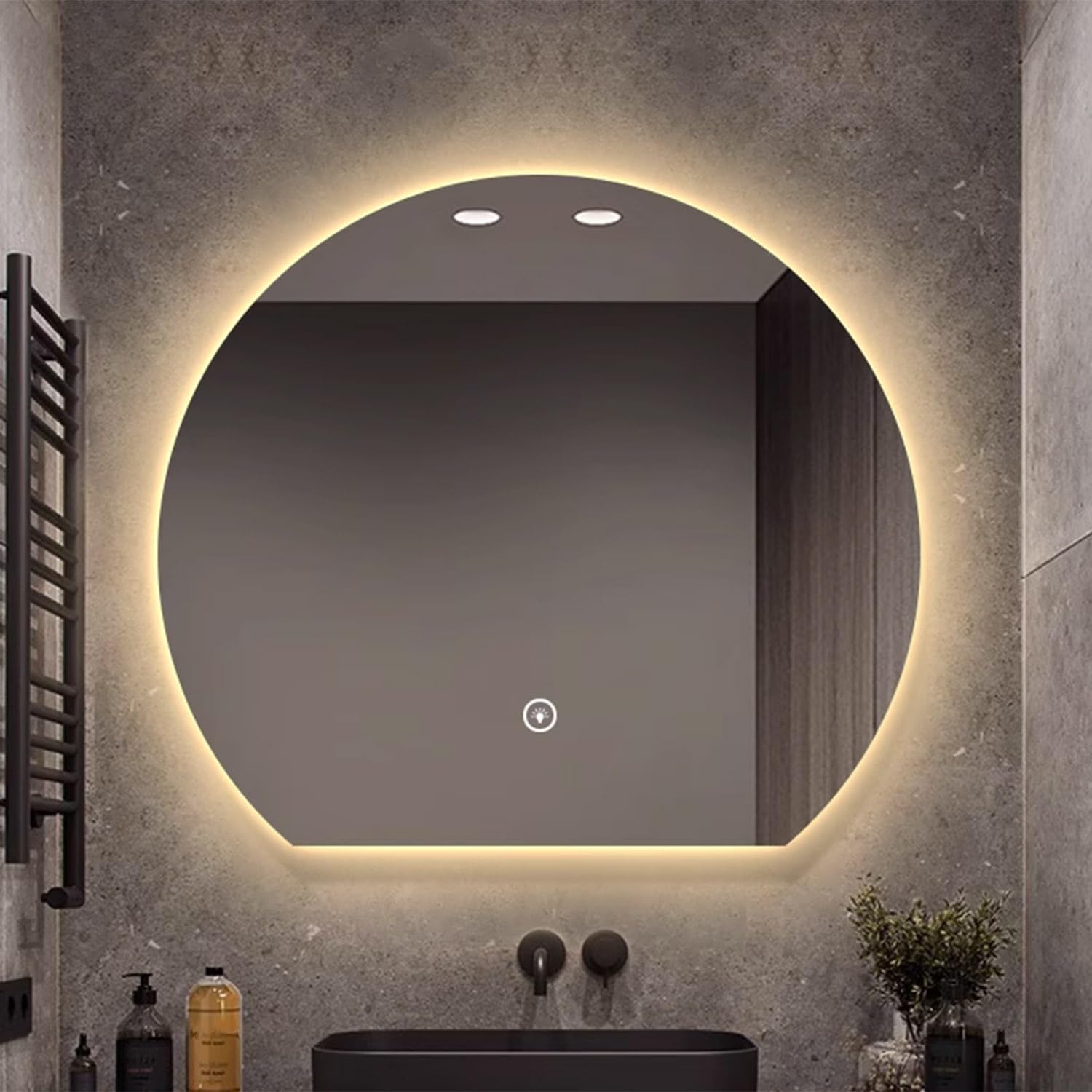 Miroir Intelligent Salle de Bain Demi-Cercle 80cm Miroir Lumineux Tactile Anti-Buée