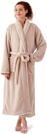 Robes for Women Premium Plush Fleece Long Bathrobe for Women with Shawl Collar, Soft Warm Womens Robe