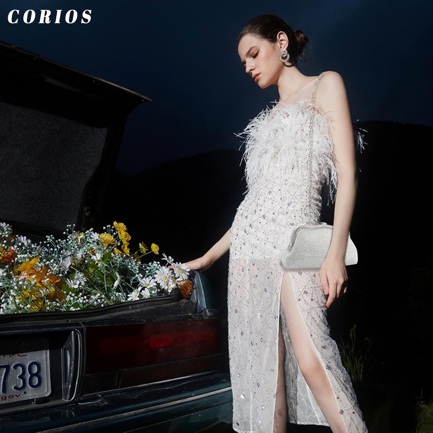 CORIOS Women Rhinestone Evening Bag Bling Crystals Clutch Bag Bridal Wedding Purse Shoulder Bag With Chain Sparkling Handbag