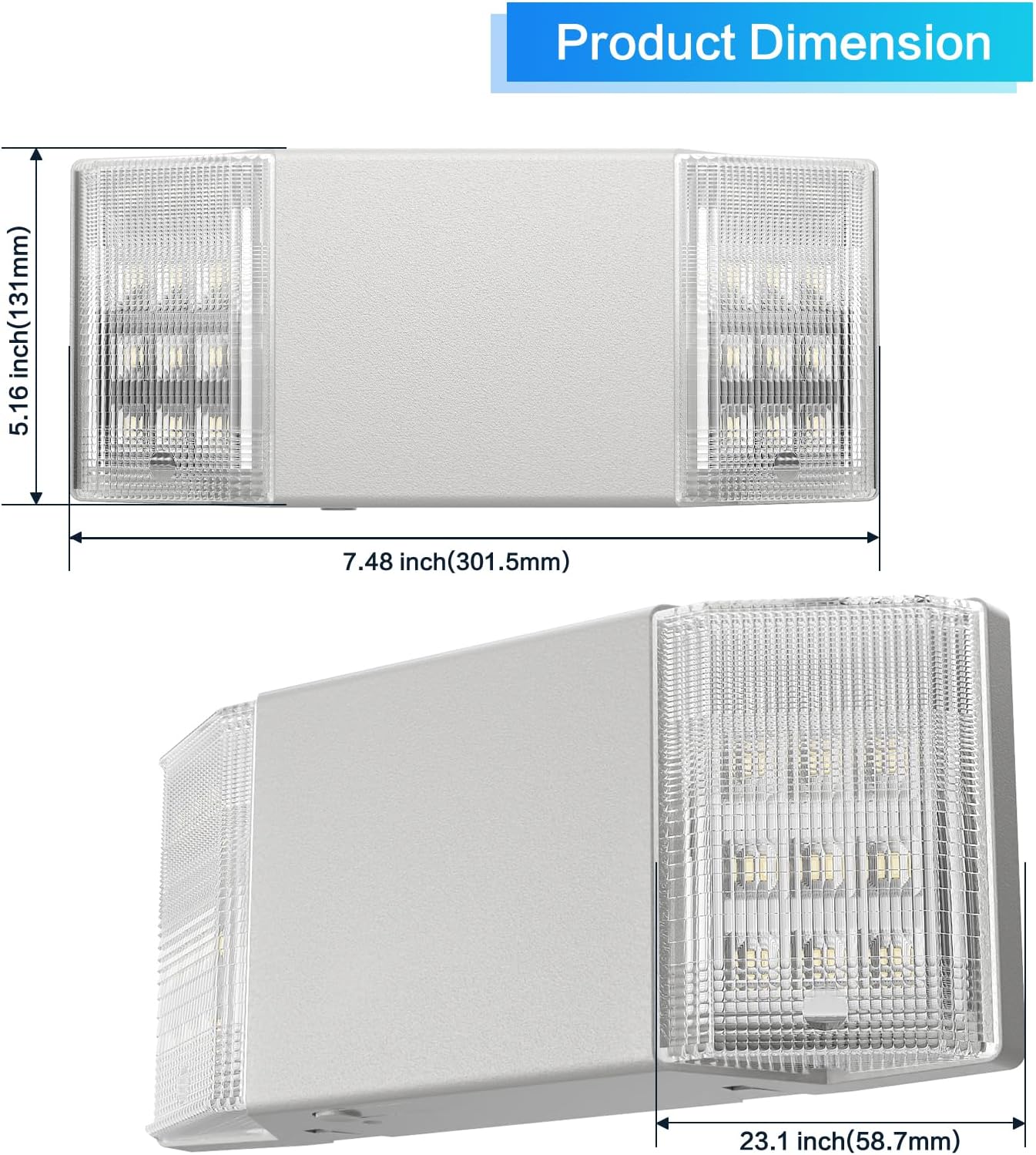 Spectsun 6 Packs Hardwired Emergency Exit Light Fixtures for Business, with Battery Backup, Two Head Adjustable LED Emergency Lighting, UL 924 Certified，AC 120/277V.