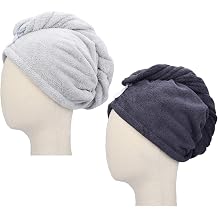 HOPESHINE Microfiber Hair Drying Towel Turban Twist for Long Hair Magic Instant Dry Hair Towel Wrap Fast Drying Absorbent Cap Great Gift for Women and Girls 2-Pack Dark Grey + Light Grey